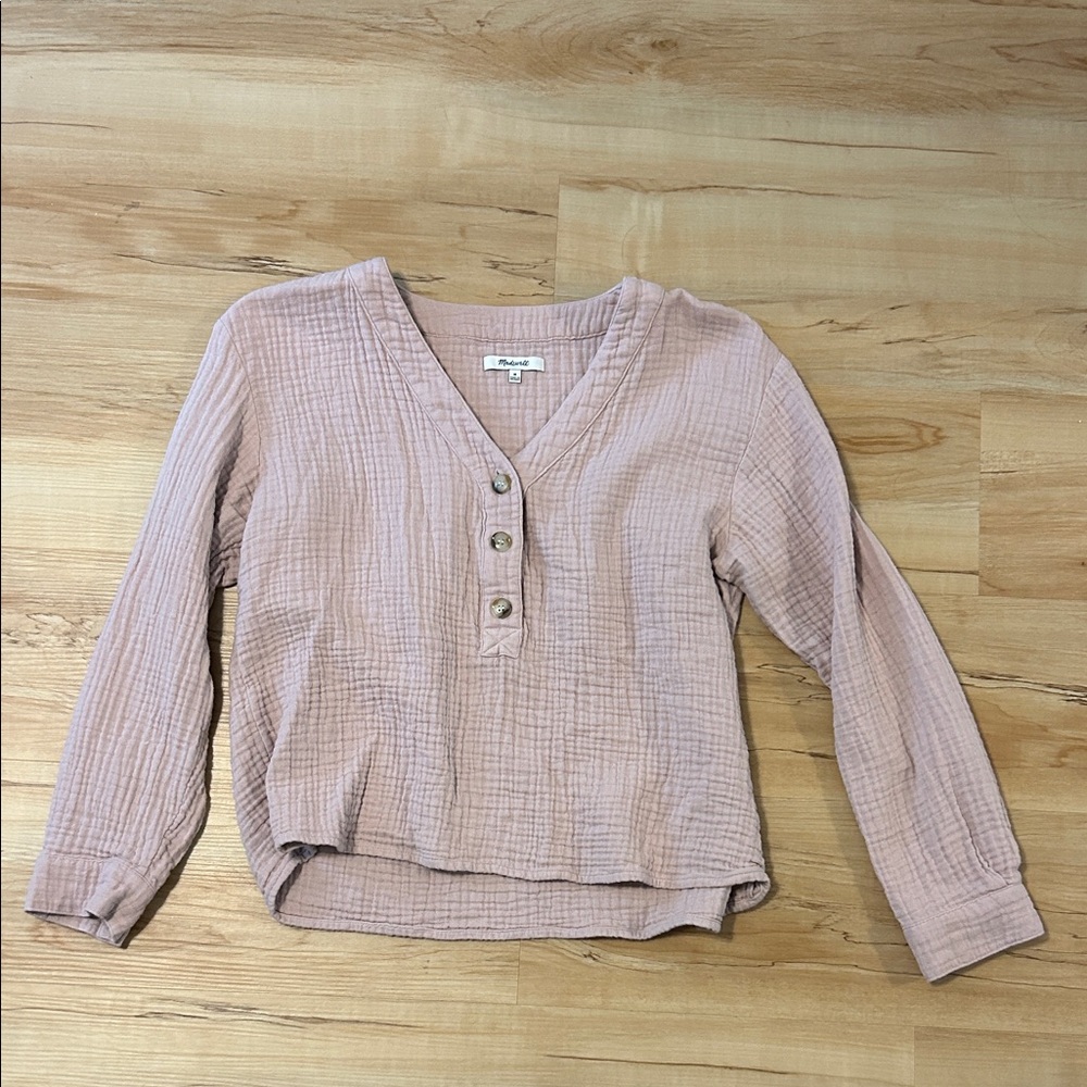 Madewell Textured Pink V-Neck Blouse